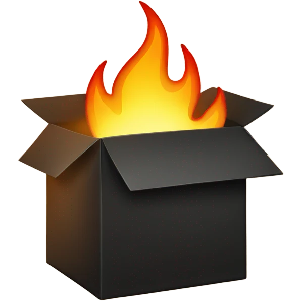 black carboard box with fire in it emoji