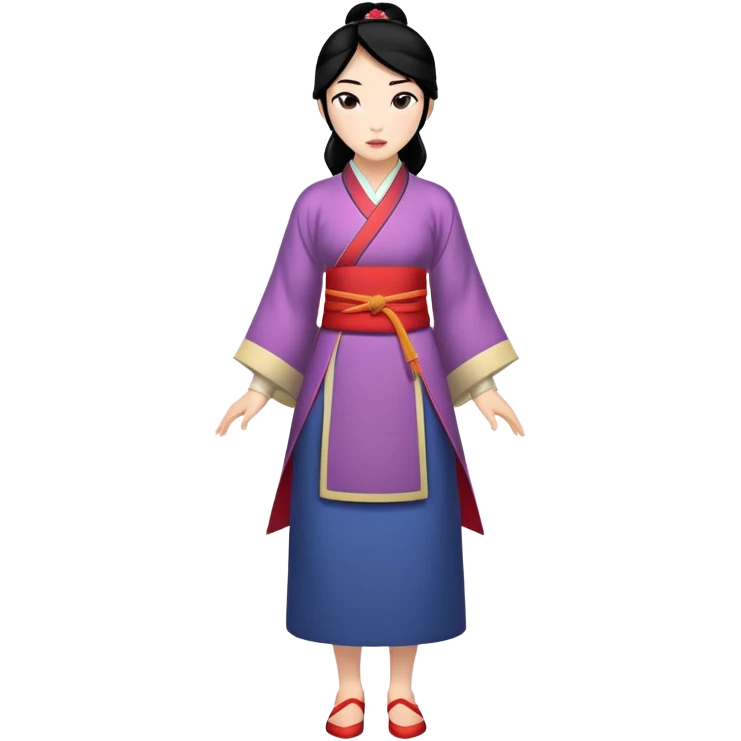 Mulan from hips up, traditional Chinese outfit, black hair, minimal style, larger size emoji