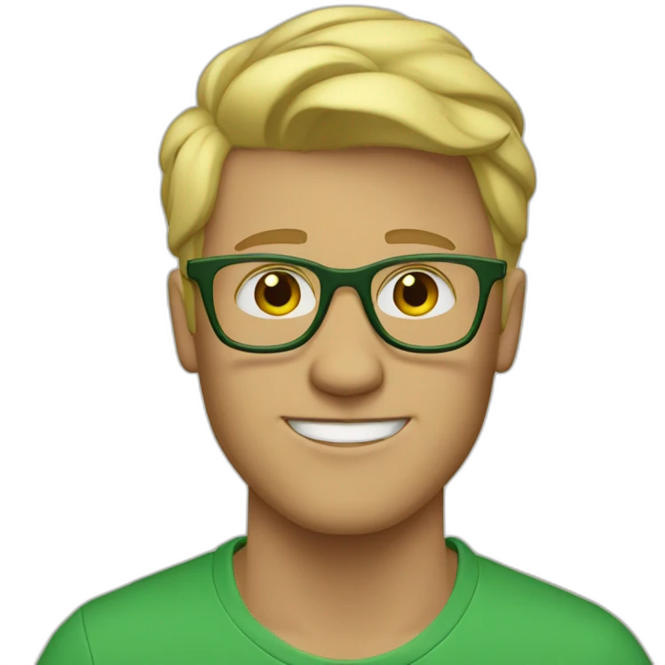 blonde guy, glasses, barb, green t-shit emoji