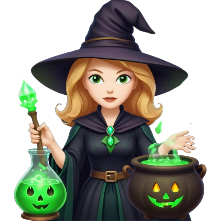 Nicole Kidman making green glowing potion in witch costume emoji