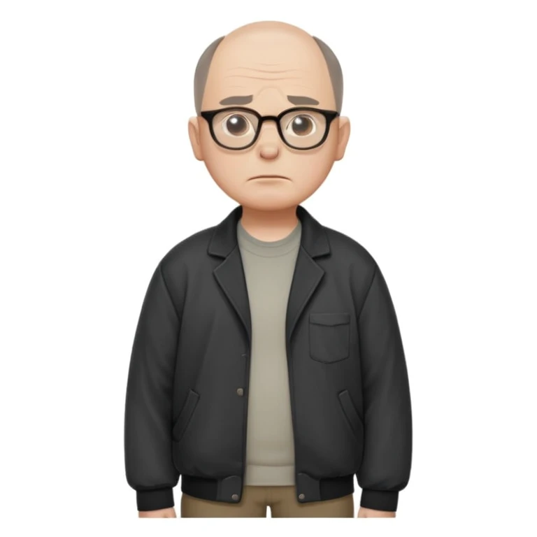 Carl from Sling Blade, serious expression, recognizable features, neutral background, full body, chin sticking out, slouching posture emoji
