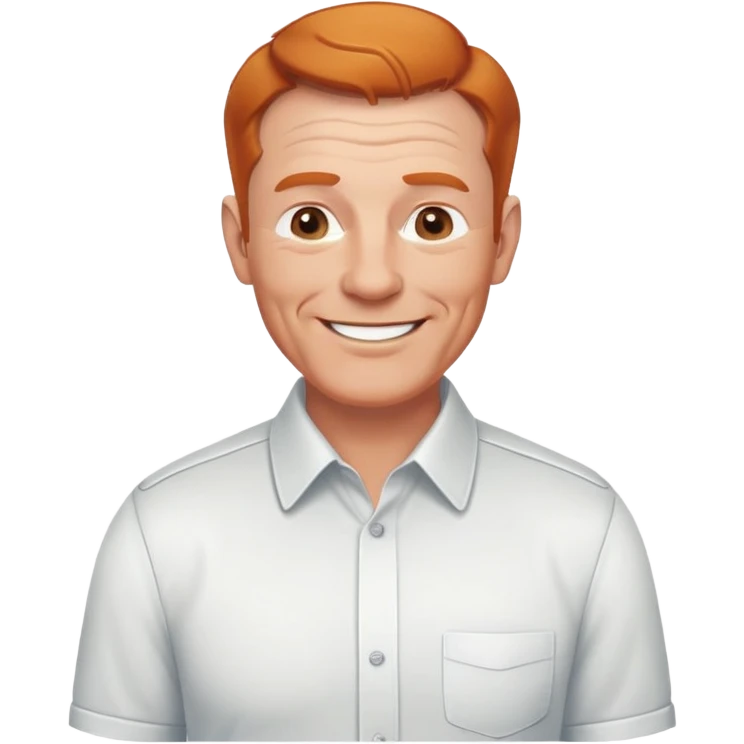 smiling older white man, fit physique, receding ginger hair, approachable and professional look, cheerful and friendly face, wearing a collared shirt emoji