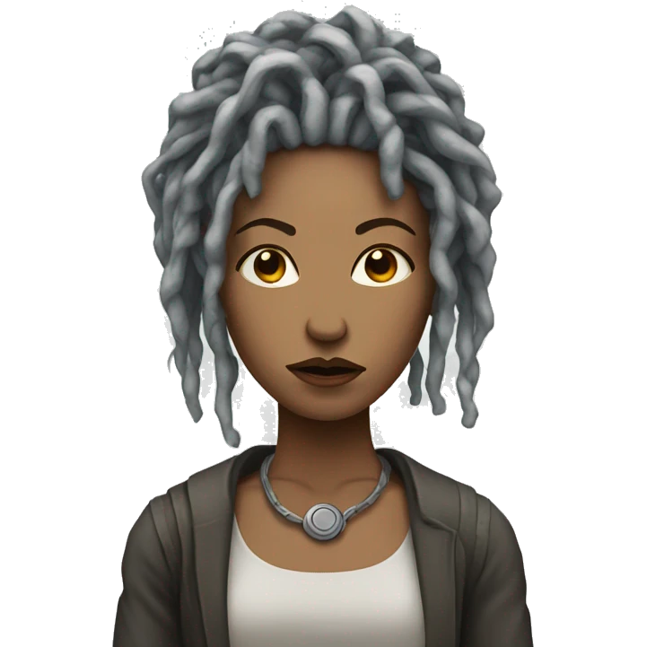 Cyborg lady with locs frowning emoji