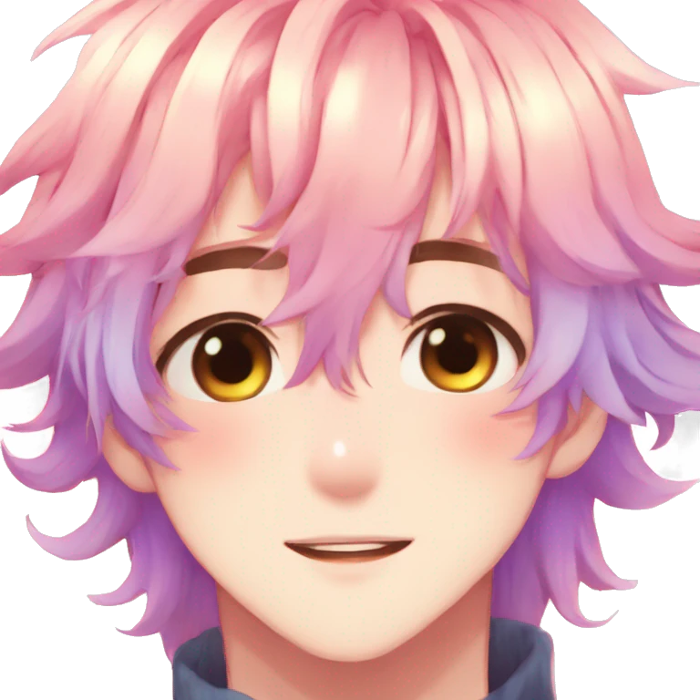 Gorgeous romantic anime style shojo man with blushing face aesthetic and pretty colorful shiny gradient pastel hair trending style emoji