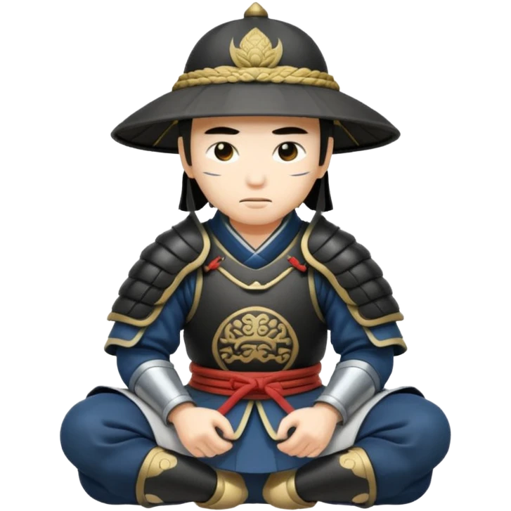 asian white skin Samurais in Hat, Samurai kneeling  emoji