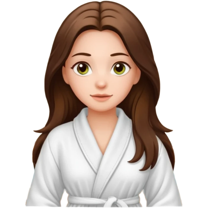 white long brunette hair girl with hazel eyes in a bathrobe  at the spa emoji
