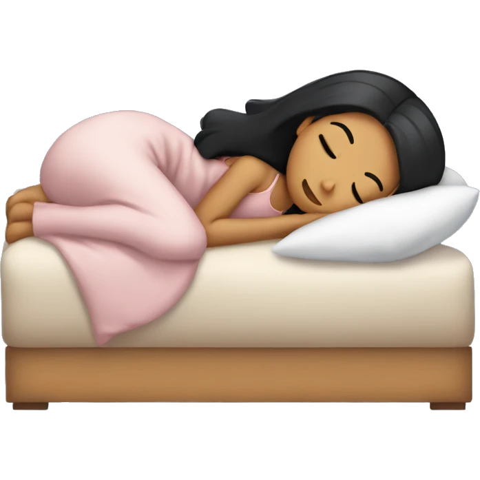 Girl with black straight hair sleeping cozy in bed emoji