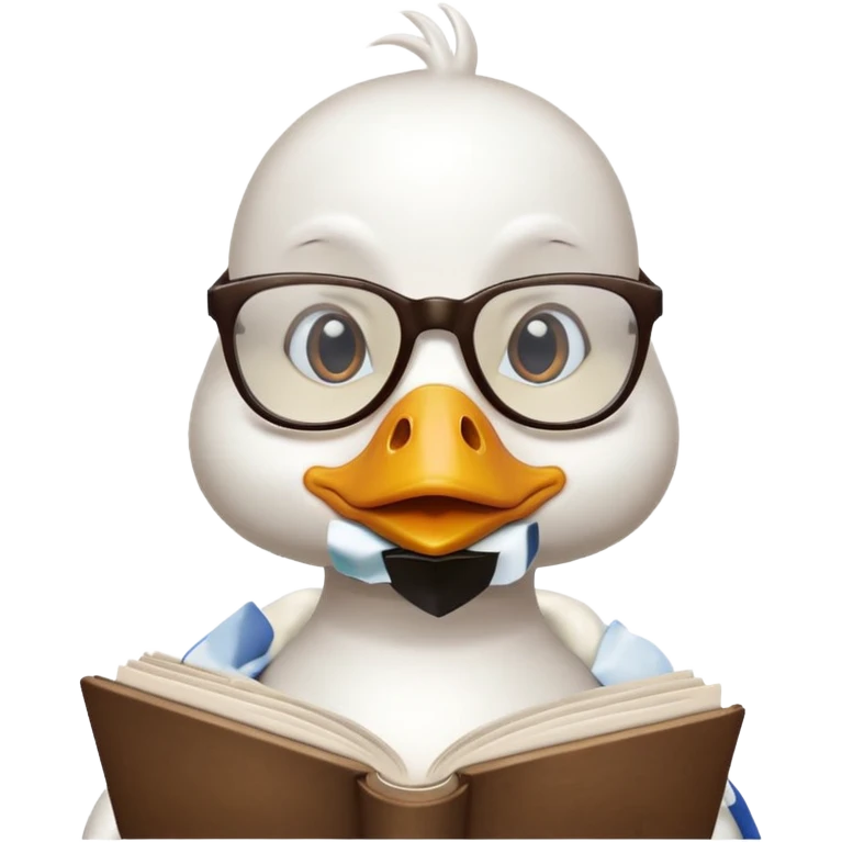 white duck holding book wearing glasses emoji