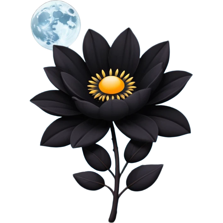 black blossom with black moon emoji
