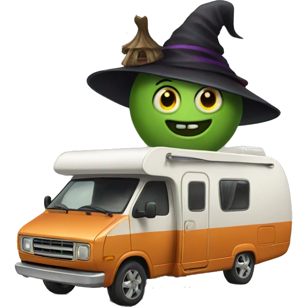 caravan with a witch emoji