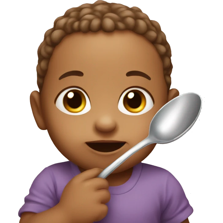 A cute baby carries a spoon emoji