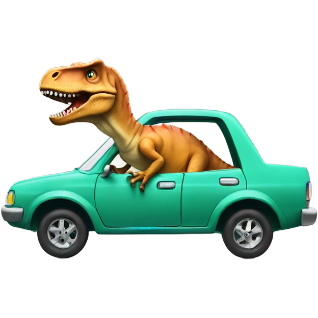 T-Rex in a car emoji