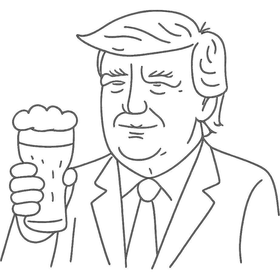 Donald Trump holding a beer, hand-drawn outlined icon emoji