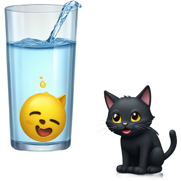 Black cat drinking glass of water emoji