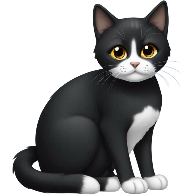 Small short-haired black-furred cat sitting with white patch on underside only emoji