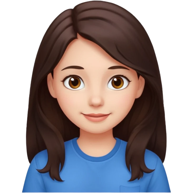 An emoji ios 18 featuring a girl with dark brown long hair, brown big eyes, light pinkish skin, red cheeks,  emoji