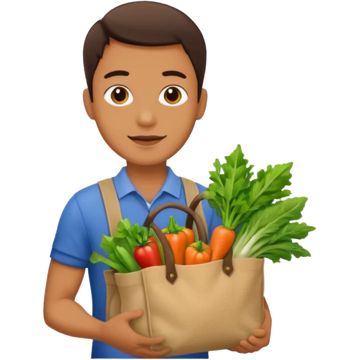 man holding vegetables bag emoji