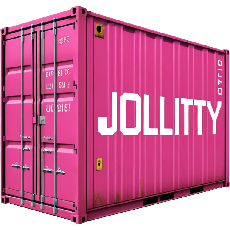 a pink shipping container with the words "Jollity & Co." in big letters on the long side emoji