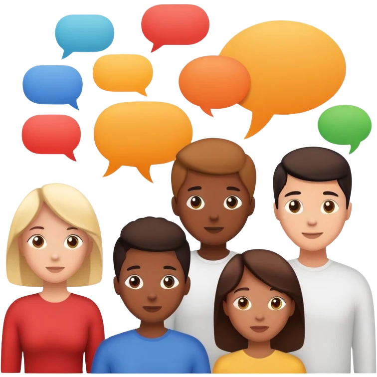 people connected in a group chat with multiple speech bubbles emoji