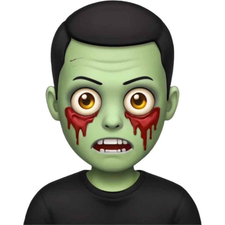 zombie emoji with buzz cut black hair and black t-shirt  emoji