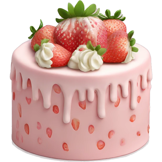 Light Pink strawberries and cream birthday cake  emoji