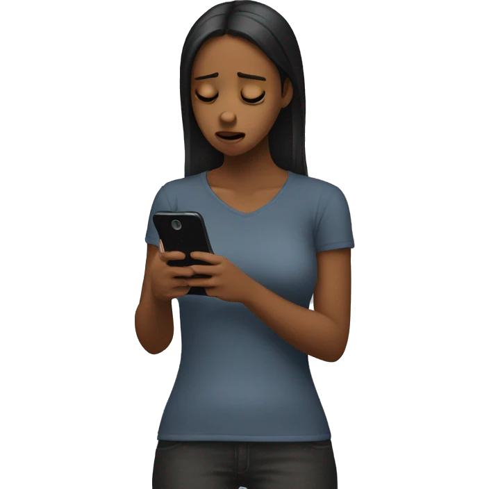 girl looking at phone with despair emoji