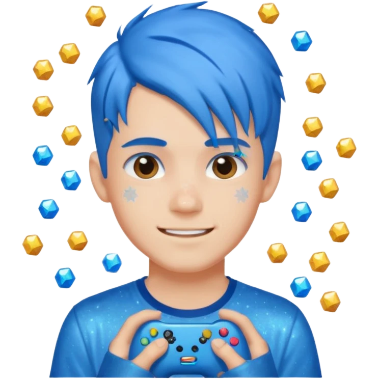 glitter blue gamer boy happy blue hair emoji