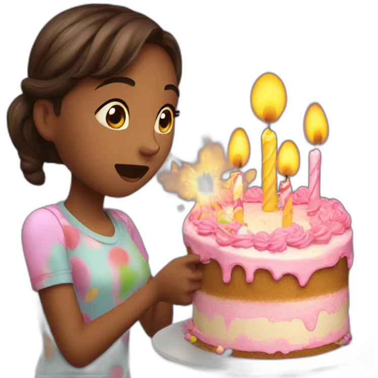 Girl blowing happy birthday cake emoji