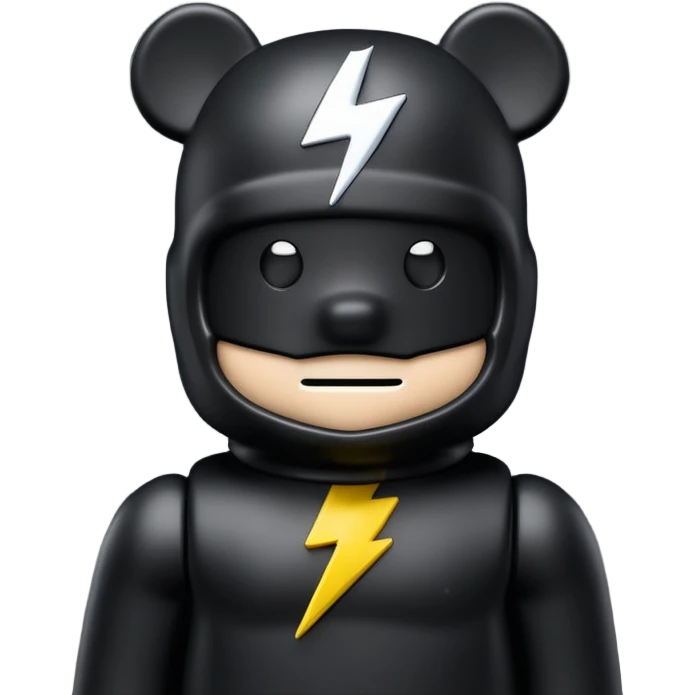 bearbrick toy wearing a black balaclava with a lightning bolt logo symbol on it emoji