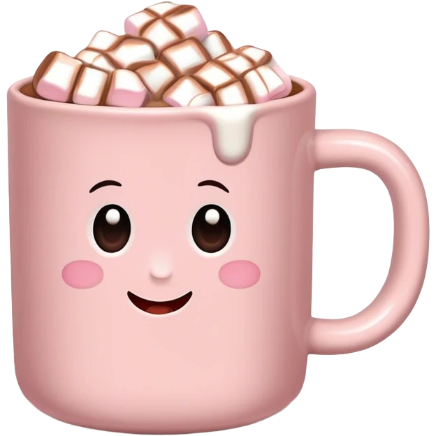 Light Pink mug of hot chocolate with marshmallows  emoji