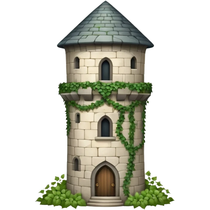 A medieval tall round tower covered in ivy vines. emoji