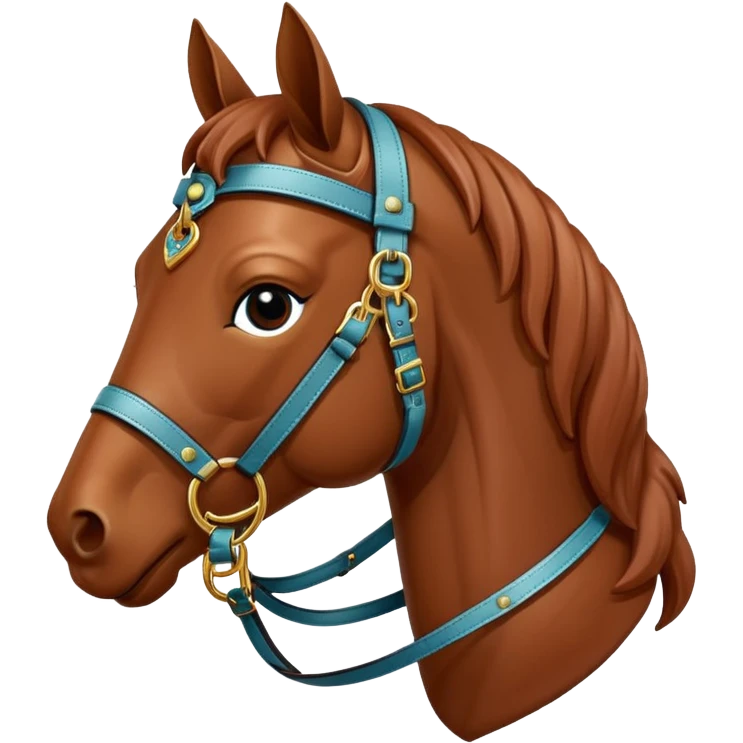 Hermès-style horse head with detailed harness, cute emoji