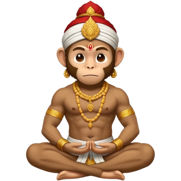 Hanuman ji monkey face hunk build body having mukut and dhoti and should be seated in pease to pray Ramji emoji