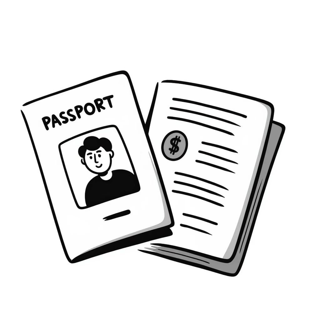 Hand-drawn travel visa application and passport emoji