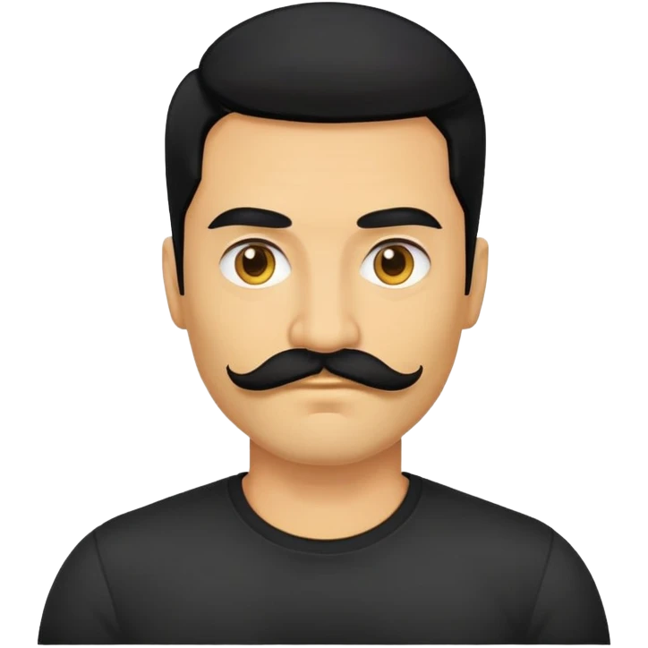 đàn ông 40 tuổi, da vàng đậm, tóc dài màu đen, ria mép màu đen, áo đen emoji