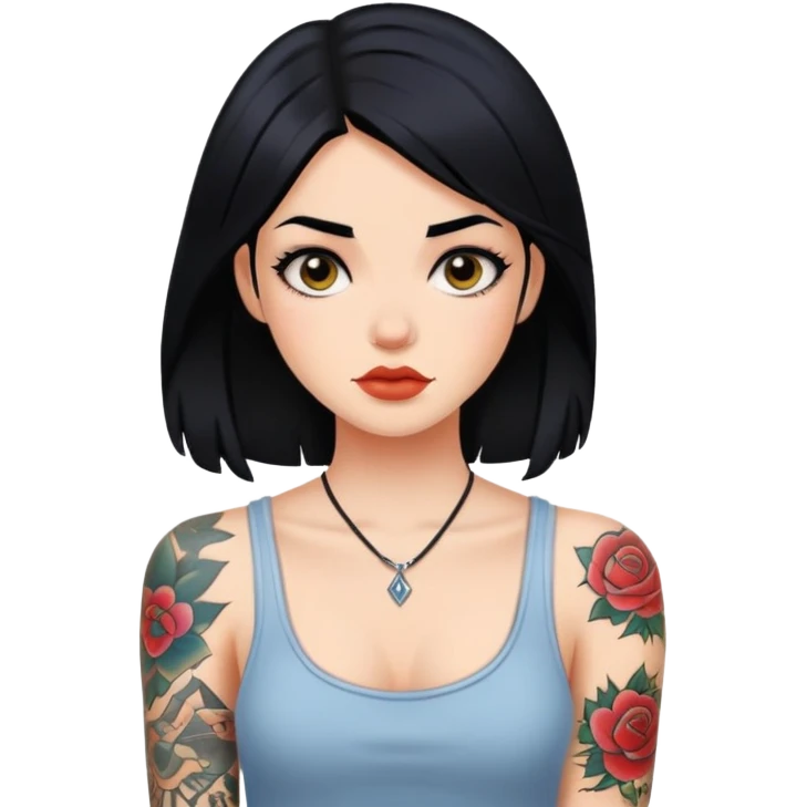 a girl that has black hair and tattoo emoji