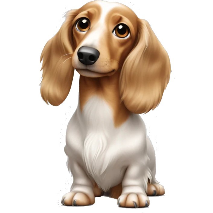 White and tan long haired dachshund  emoji