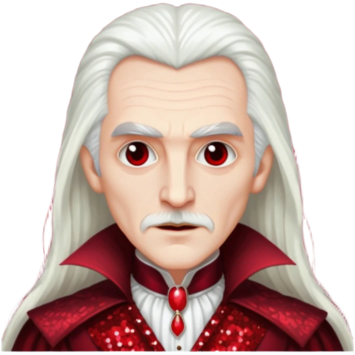 Count Dracula from Universal Monsters with long white hair, dark red sequin outfit emoji