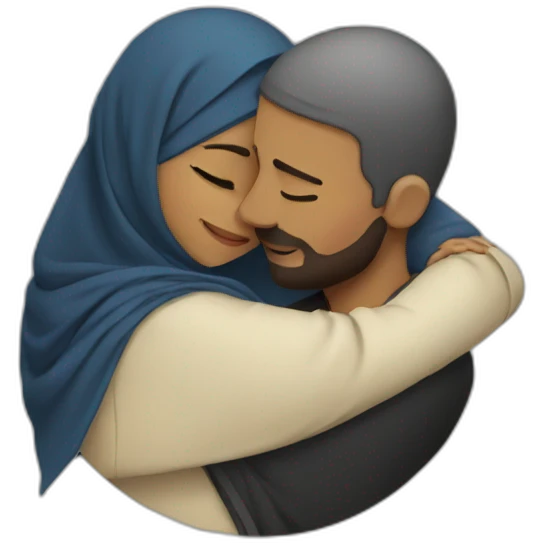 Hijab women and man hug emoji