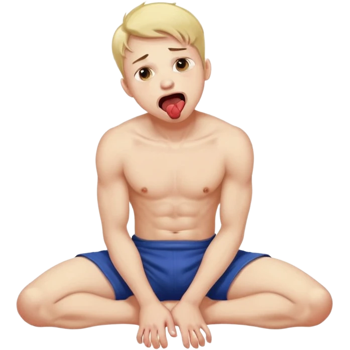 Submissive masochistic male on his knees, looking up  and tongue out emoji