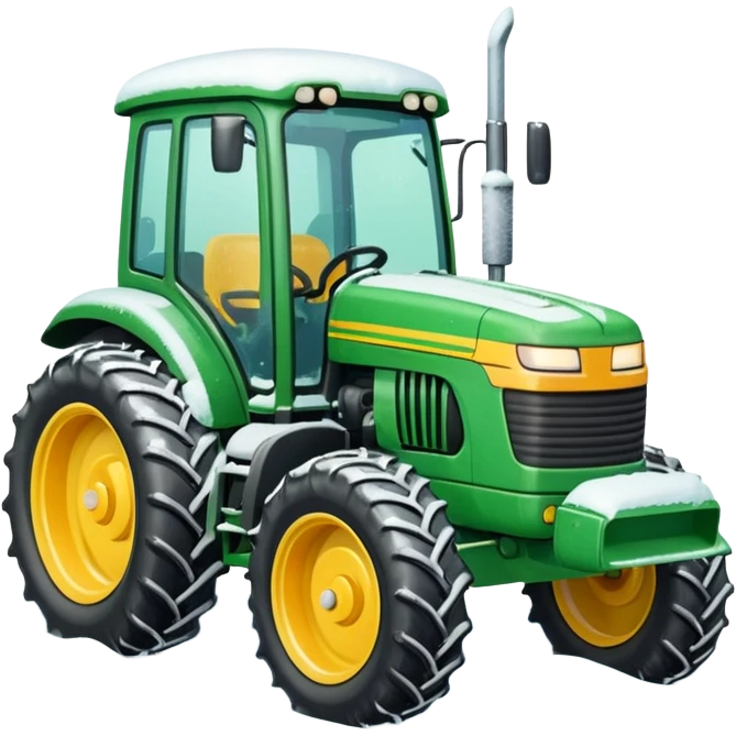 Green tractor with yellow blade pushing snow emoji