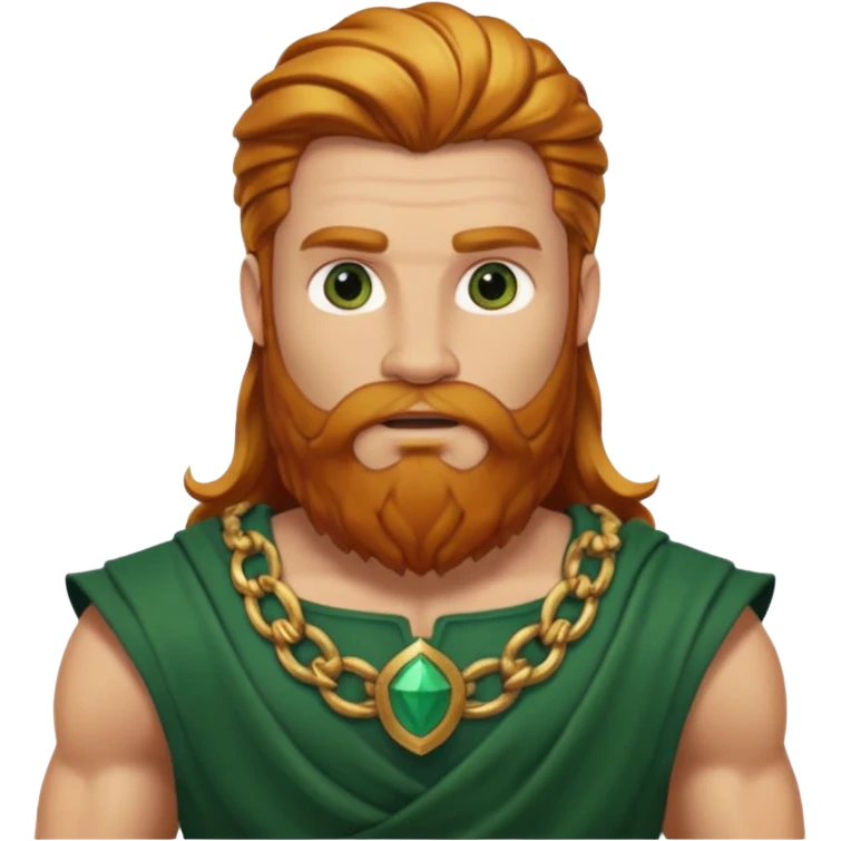 Hercules, God of Heroes from Gods and Goddesses with long reddish blonde hair and beard, gold and dark green outfit emoji