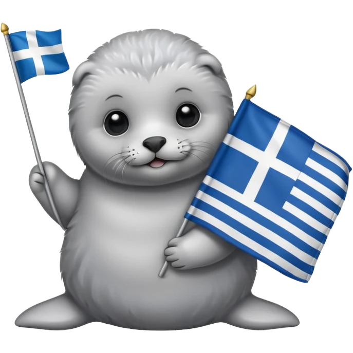 Baby seal holding Greek flag emoji