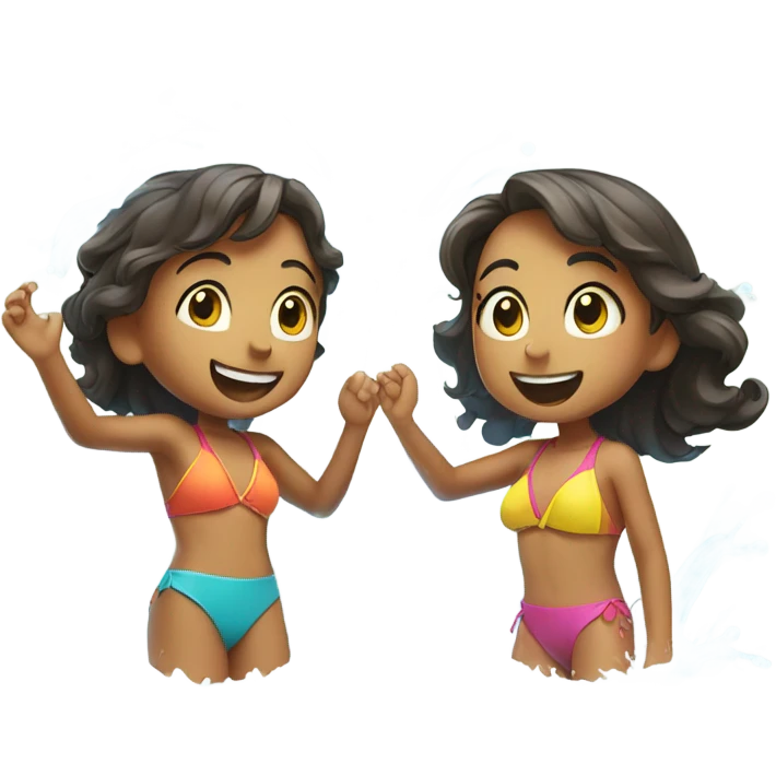 boy and girl in swimwear splashing water emoji