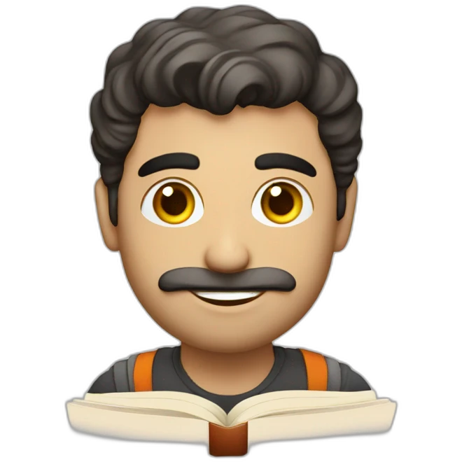 Armenian men reading book and looking at camera and smiling  emoji
