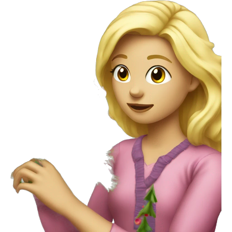 Blond Girl decorating Christmas tree emoji