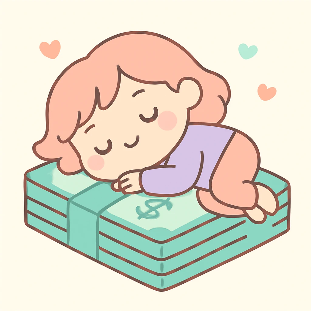 happy person napping on mattress of money emoji