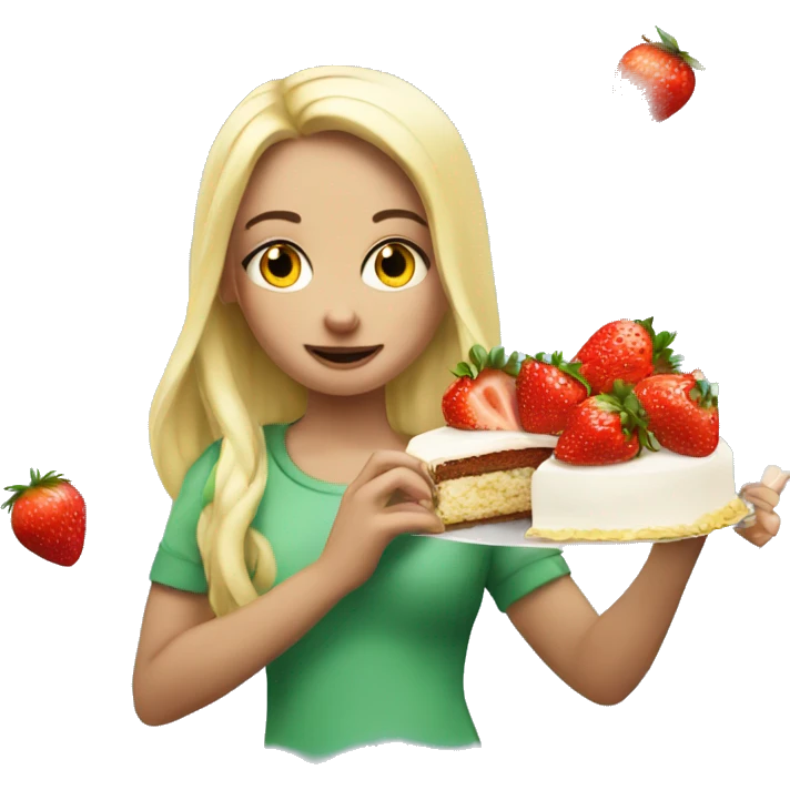 Super White girl eat slice cake and strawberry emoji