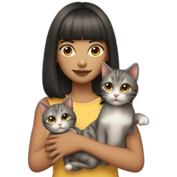 girl-with-bang-cut-holding-two-cats emoji