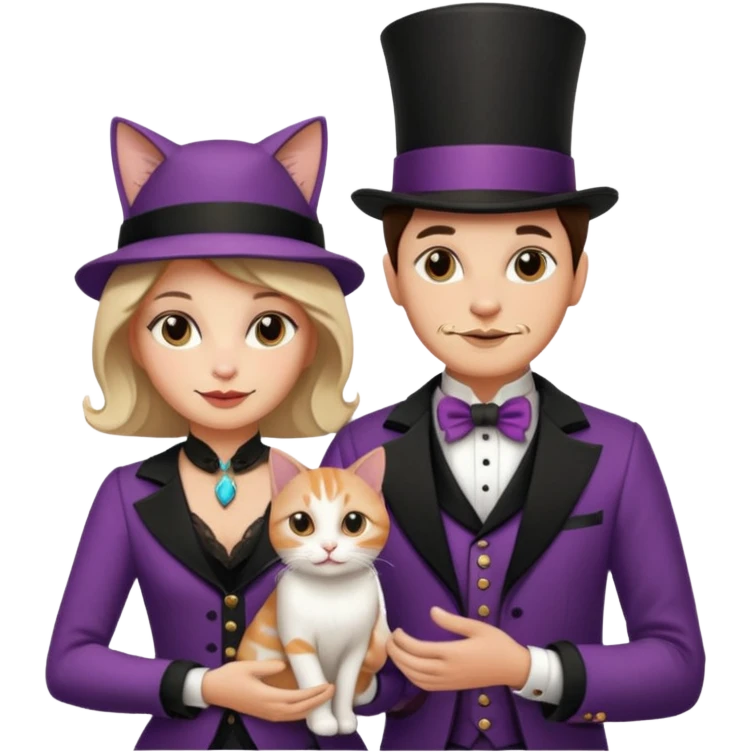 magician couple and their pet cat emoji